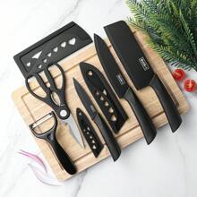 Black Five-Piece Stainless Steel Kitchen Knife Set With Knife Sheath, Household Chef Knives For Dormitory, Baby Food, Fruits