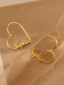 1 对复古个性化时尚经典定制名字焊接爱心耳钉，适合男女，日常、工作、约会、送礼、情人节、节日、派对（礼盒） - 彩色 - 查看 8