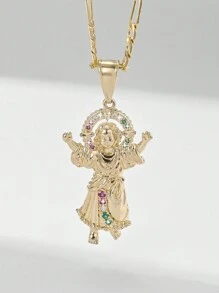 1 pieza Collar colgante de Jesucristo 3D con incrustaciones de cobre de lujo, colorido zirconio, mejor regalo deseado, adecuado para parejas, amigos, novias, uso diario/festivo y oración