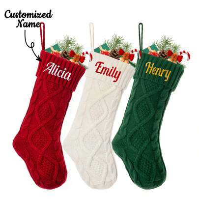 1 Stück personalisierte Strumpf, individualisierter Familien-Weihnachtsstrumpf, 18" großer gestrickter Weihnachtsstrumpf, Feiertags- und Familien-Strumpf für Kamin Feiertags-Party Dekoration