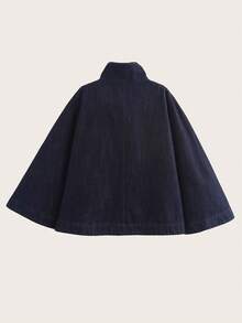 Women's Casual Denim Cape Jacket With Stand Collar, Autumn