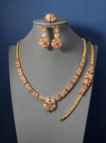 Bộ trang sức cưới cho nữ bằng đồng Cubic Zirconia nhiều màu phong cách Ả Rập Saudi Retro 4 món/bộ - Nhiều màu - Xem 7