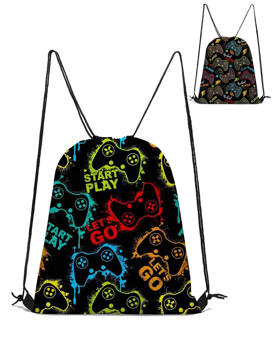 Drawstring Bag - Game Pattern Printed Backpack - Suitable For School, Sports, Travel And Toy Storage - Sports Fitness Swimming Travel Backpack - Game - View 1