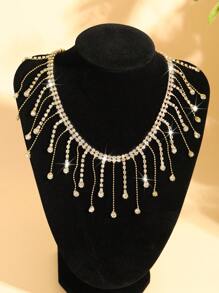 1pc Women Rhinestone Decor Necklace, Jewelry For Party, Wedding And Formal Occasions - Yellow Gold - View 6