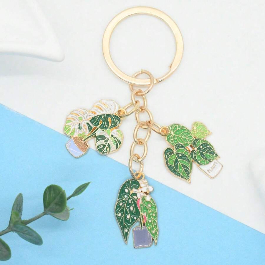 新款盆栽钥匙扣，创意DIY盆栽组合钥匙扣，油滴绿植钥匙扣配件，叶子植物爱好者系列，节日小礼物，送给亲朋好友，包包/汽车钥匙扣挂件，汽车配件，包包挂饰，可爱哥特风Y2K圣诞礼物创意，带证件夹的挂绳，汽车配件，包包挂饰，汽车配件，送给老师或姐姐的礼物 - 綠色 - 查看 1