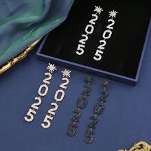 1 par Brincos Longos de Floco de Neve Elegante com Strass 2025, Pendente, Tassel Geométrico, Número, Brincos Pendentes, Presentes de Joias para Mulheres, Natal e Ano Novo