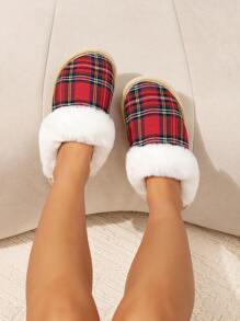 Women's Casual Christmas Plush Slip-On House Slippers, Warm Fuzzy Winter Shoes For Everyday Home & Party Wear