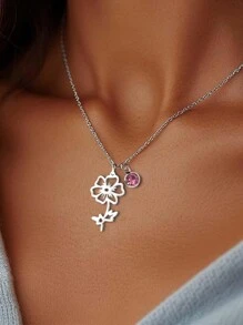 suteyi Dây chuyền đá quý sinh nhật hoa dành cho nữ Dây chuyền tháng sinh hoa bằng thép không gỉ bạc Dây chuyền sinh nhật tinh tế 1-12 Mặt dây chuyền đá quý sinh nhật Dây chuyền xích cổ Trang sức sinh nhật cá nhân Ngày lễ tình nhân - Nhiều màu - Xem 16