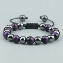 1pc Luxury Men Braided Bracelet Purple Tiger Eye Natural Stone Hematite Beads Bracelets Bangles Women Fashion Jewelry Bracelet