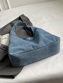 1 chiếc Túi vải tote hiệu ứng denim in ảnh và văn bản tùy chỉnh dành cho phụ nữ, Túi đeo vai nhẹ, dung tích lớn, tiện dụng, dùng hàng ngày, đi chơi, du lịch, mua sắm, đi học, đi đại học, đi làm - Màu xanh nhạt - Xem 6