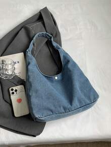 1 chiếc Túi vải tote hiệu ứng denim in ảnh và văn bản tùy chỉnh dành cho phụ nữ, Túi đeo vai nhẹ, dung tích lớn, tiện dụng, dùng hàng ngày, đi chơi, du lịch, mua sắm, đi học, đi đại học, đi làm - Màu xanh nhạt - Xem 5
