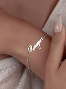 1PC Customized Stainless Steel Multi Font Name Silver Bracelet - Hand-Made Personalized Jewelry, Perfect Gift For Mother, Sisters And Best Friend On Mother's Day And Other Occasions, Personalized Christmas Gift