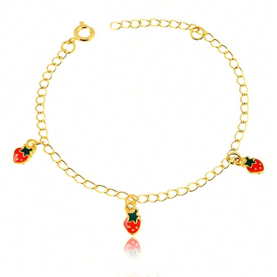 18K Gold Plated Children's Bracelet With Resin Strawberry Pendant - 金黃色 - 查看 1