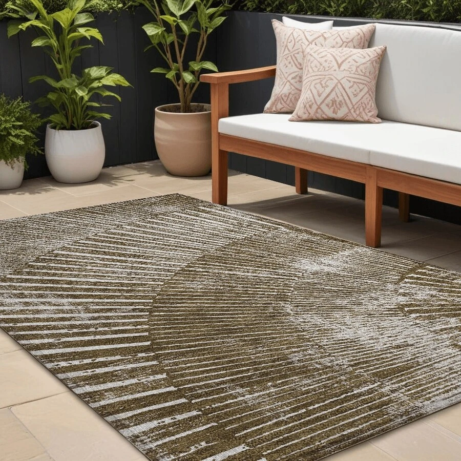 10' X 14' Chocolate Abstract Washable Non Skid Indoor Outdoor Area Rug - 巧克力 - 查看 1