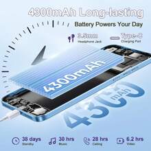 OUKITEL C57 Pro 无锁智能手机，16GB+128GB/1TB，Android 14 操作系统，6.52 英寸显示屏，4300mAh 电池，八核处理器，1300 万像素摄像头，支持 4G 双卡双待，指纹/面部识别，GPS，3.5mm 耳机插孔（欧版） - 黑色 - 查看 6