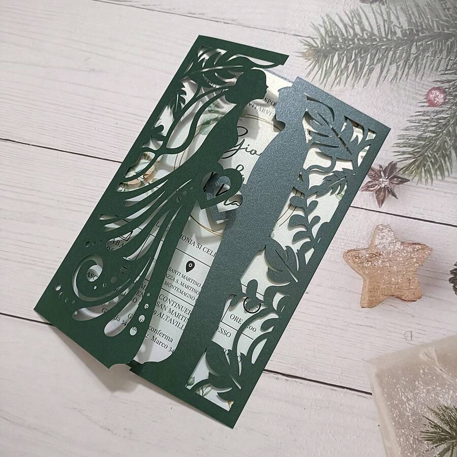 10Sets Green Pearl Love Couple Laser Cut Wedding Invitation Cards With