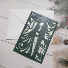 10 套绿珍珠爱情情侣激光切割婚礼请柬，配象牙珍珠空白纸和象牙哑光信封 - 綠色 - 查看 1