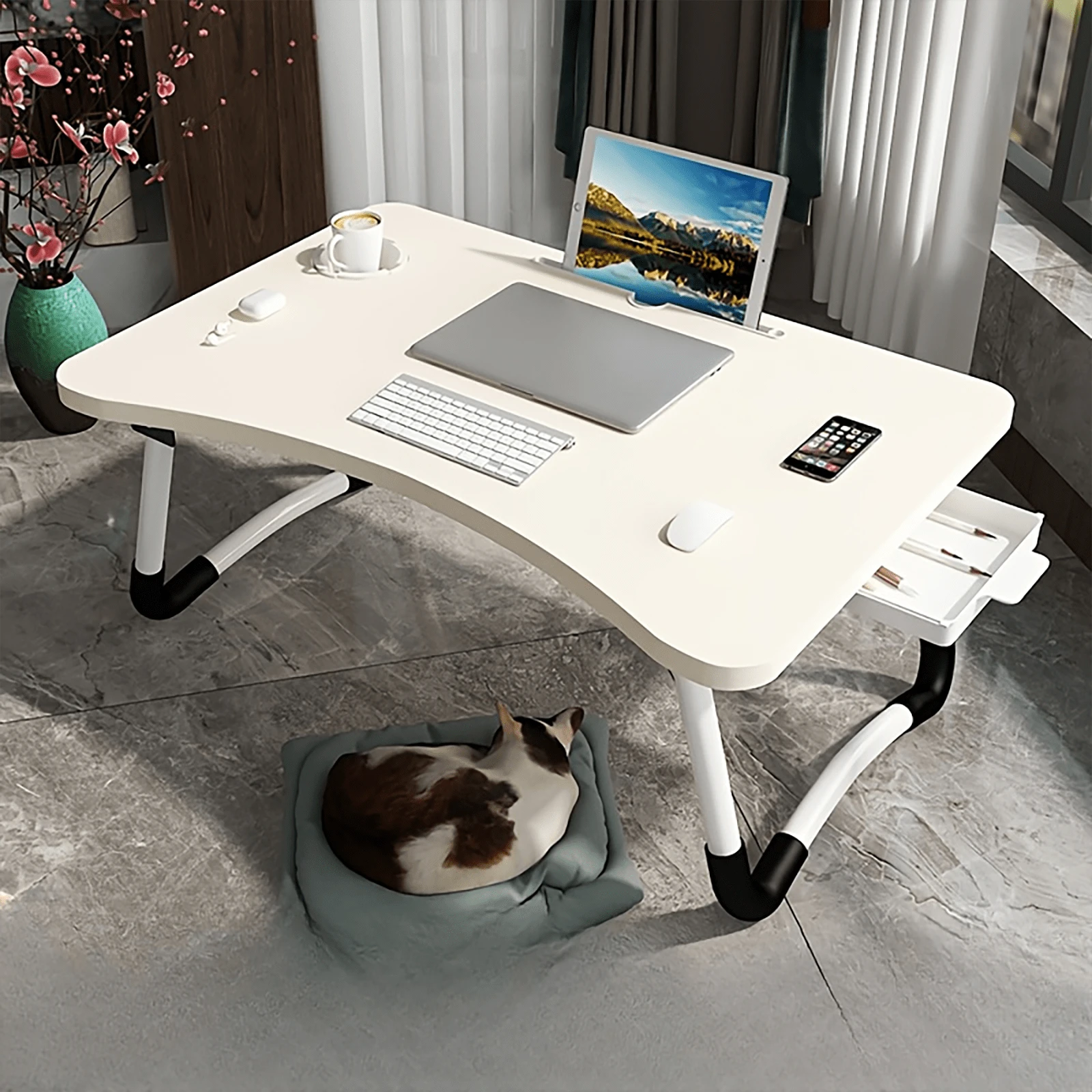 Foldable Laptop Desk, Portable Laptop Bed Tray, Laptop Stand With Cup