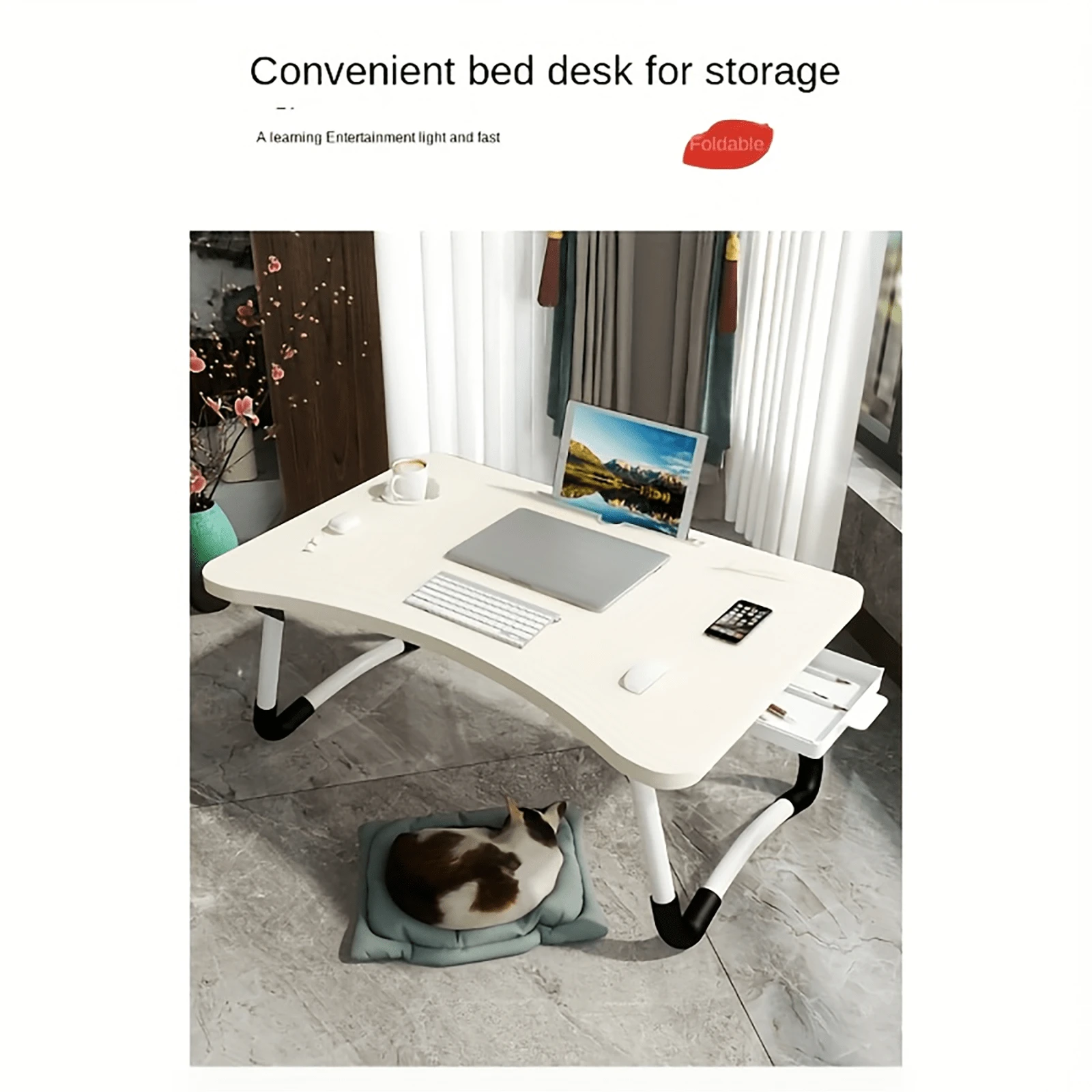 Foldable Laptop Desk, Portable Laptop Bed Tray, Laptop Stand With Cup