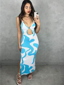 Long Dress With Spot Print - Màu xanh nhạt - Xem 1
