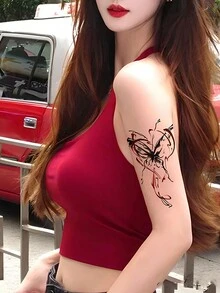 2 miếng dán hình xăm tạm thời hình bướm đỏ và hoa chống thấm nước cho tay, cánh tay, chân, eo, lâu trôi, bán vĩnh viễn - Nhiều màu - Xem 4