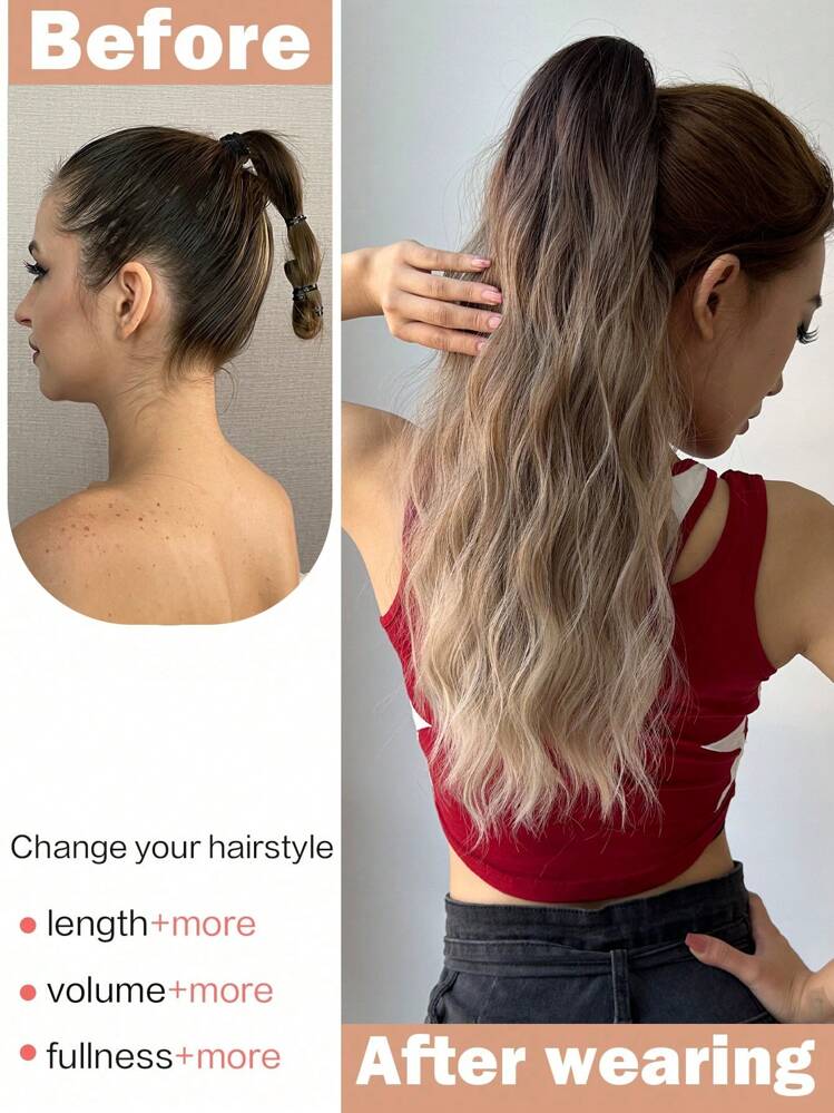 24-Inch Ombre Wavy Synthetic Hair Ponytail Extension, Heat Resistant Fiber - Multicolor - View 2