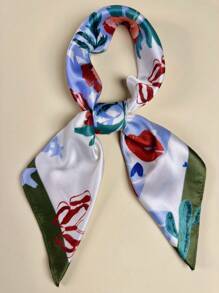 1 chiếc khăn quàng cổ nữ in hình môi và họa tiết động vật, chất liệu giả lụa, phụ kiện tóc, quà tặng ngày Valentine. - Nhiều màu - Xem 4