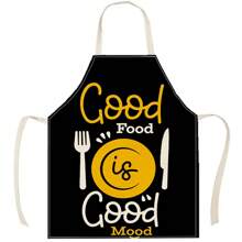 1 件简约图案亚麻围裙，创意趣味时尚印花，防水防油易清洗，适用于烹饪烘焙厨房，创意家居围裙，工作制服 - 彩色 - 查看 11