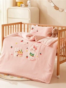 3pcs Plush Fabric Bed Set: 1pc Quilt Cover, 1pc Mattress Protector, 1pc Pillow Case, Embroidered Milk Velvet Design, Warm & Soft Touch, Comfortable And Cozy, Perfect For Autumn/Winter - Birthday Bunny - View 11