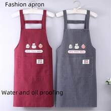 1 件可爱兔子图案围裙，防水防油，围兜式，适用于户外、家庭厨房、餐饮用途 - 彩色 - 查看 2