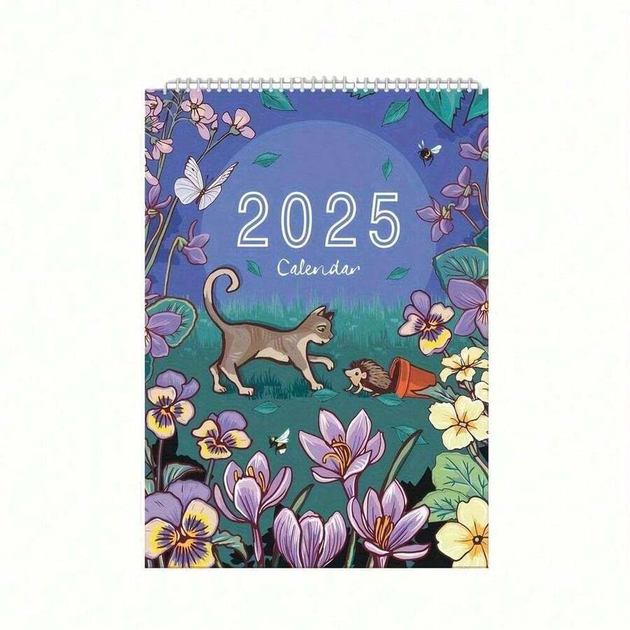 1pc 2025 Animal Oil Painting Illustration Wall Calendar, Artistic Style