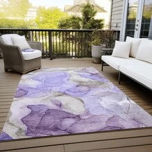 5' X 8' Gray And Purple Abstract Washable Non Skid Indoor Outdoor Area Rug - 彩色 - 查看 8