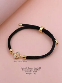 2024新款锆石水晶A-Z字母可调节编织手链，简约风格，女士珠宝礼品