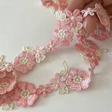 1码粉色花卉蕾丝花边，手工缝纫装饰用品，适合DIY - 粉色 - 查看 4