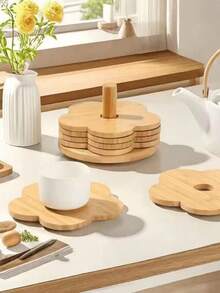 7pcs/Set Wooden Non-Slip Thick Heat-Resistant Coasters, Creative Bamboo Cup Mat, Heat Insulation Pad, Wooden Tablemat, Heat-Resistant Placemat, Vegetable Mat, Tableware Mat, Creative Storage Best Gifts Birthday