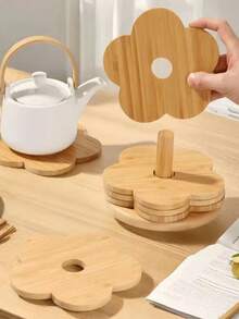 7pcs/Set Wooden Non-Slip Thick Heat-Resistant Coasters, Creative Bamboo Cup Mat, Heat Insulation Pad, Wooden Tablemat, Heat-Resistant Placemat, Vegetable Mat, Tableware Mat, Creative Storage Best Gifts Birthday