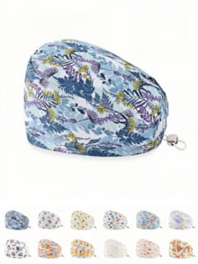 1 chiếc mũ y tá/mũ làm việc bằng chất liệu polyester in họa tiết hoa, động vật, trái cây và hoạt hình dành cho phụ nữ, có ốp lưng, khóa có thể điều chỉnh, chống vi khuẩn và chống bụi, thích hợp cho các chuyên gia y tế/làm đẹp/thú y - Nhiều màu - Xem 2