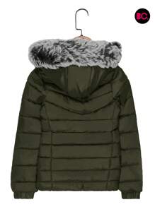 Big City Basic Girl's Quilted Jacket Plush Interior Casual Fashion With Hood - Dark Green - View 2
