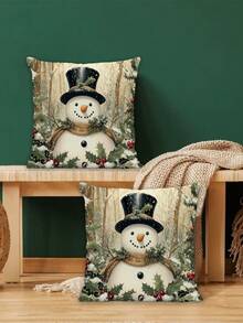 2 件圣诞冬季枕套套装，水彩复古铃铛蝴蝶结圣诞老人雪人农舍靠垫套，适用于家居装饰，方形沙发客厅卧室，4 个季节（无填充物） - 彩色 - 查看 10