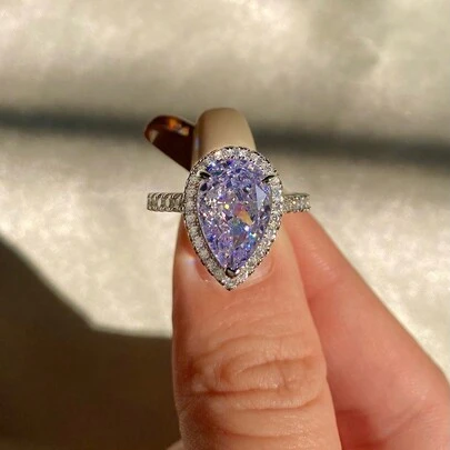 1pc High Sparkle Large Water Drop Shaped High-Carbon Rhinestone Ring, S925 Sterling Silver, Luxurious Romantic Ladies Ring, Exquisite Unique Design, Suitable For Balls, Parties And Other Occasions, Elegant Jewelry Gift For Women