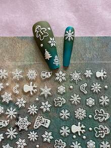1 件 3D 美甲贴纸，节日圣诞节圣诞老人、驯鹿、雪花、铃铛、花环、礼物、圣诞树设计 - 彩色 - 查看 2