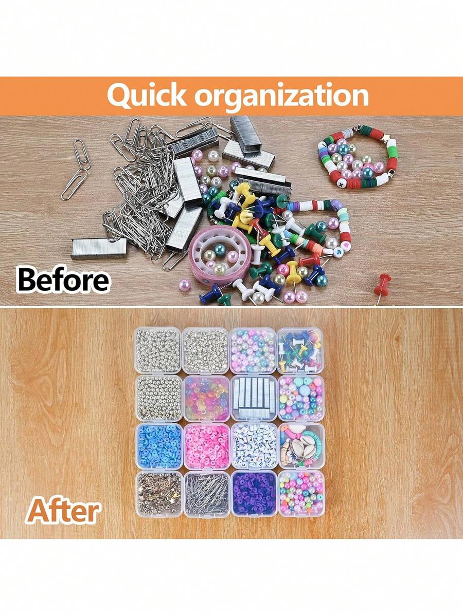 1/2/6 Pieces Small Clear Plastic Beads Storage Containers Box With