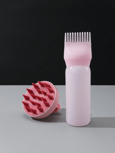 2pcs, 1 Piece Toothed Dry Cleaning Bottle Shampoo Bottle Hair Dye Perm Hair Salon Squeeze Bottle Scale Bottle Perm Bottle Hairdressing Supplies, And 1 Piece Shampoo Comb Scalp Massager, 2-In-1 Dry/Wet Hair Scalp Massager Shampoo Brush Scalp Care Brush For Scalp Care, Suitable For Men, Women, And Children,Hair,Travel,Hair Products,Hair Tools,Hair Stuff,Barber,Barber Accessories,Barbershop,Hairdressing Equipment