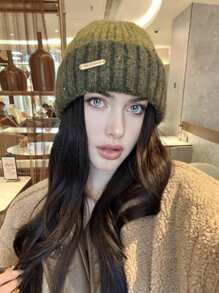 1 件时尚双色针织帽，男女通用，时尚金属标志设计，防风保暖，适合滑雪、散步和秋冬季日常使用 - MM1351 - 查看 13