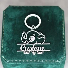 1 件可爱龙虾钥匙扣定制雕刻不锈钢钥匙扣个性化名字英文字母钥匙圈适用于汽车钥匙，个性化字母可爱卡通动物大象，定制字母钥匙链，时尚吊坠男女皆宜