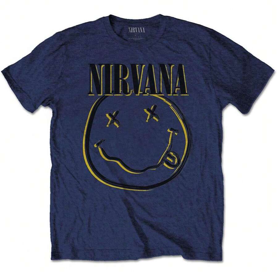 Nirvana | Official Band Kids T-Shirt | Inverse Happy Face - 48-Hour Fast Shipping!  - Navy Blue - View 1