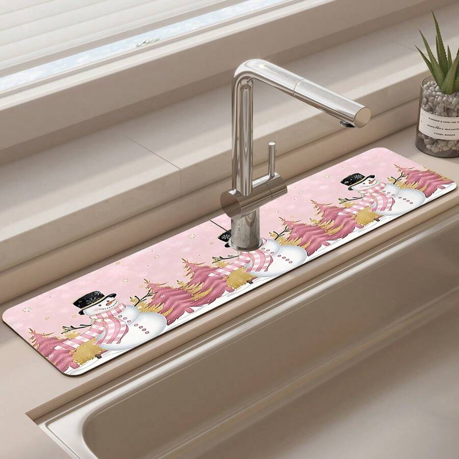1 件，女孩粉色圣诞厨房水槽水龙头排水垫，圣诞雪人装饰浴室硅藻泥吸水垫，家用台面防滑防霉垫。圣诞装饰品！ - 彩色 - 查看 1
