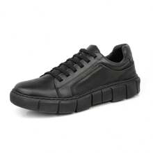 Men's White Sneakers Versatile Modern Casual Stylish High Sole Chunky Sneaker - 黑色 - 查看 2
