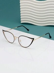 1 件女士猫眼眼镜，透明镜片，金属镜框，无度数 - 彩色 - 查看 1