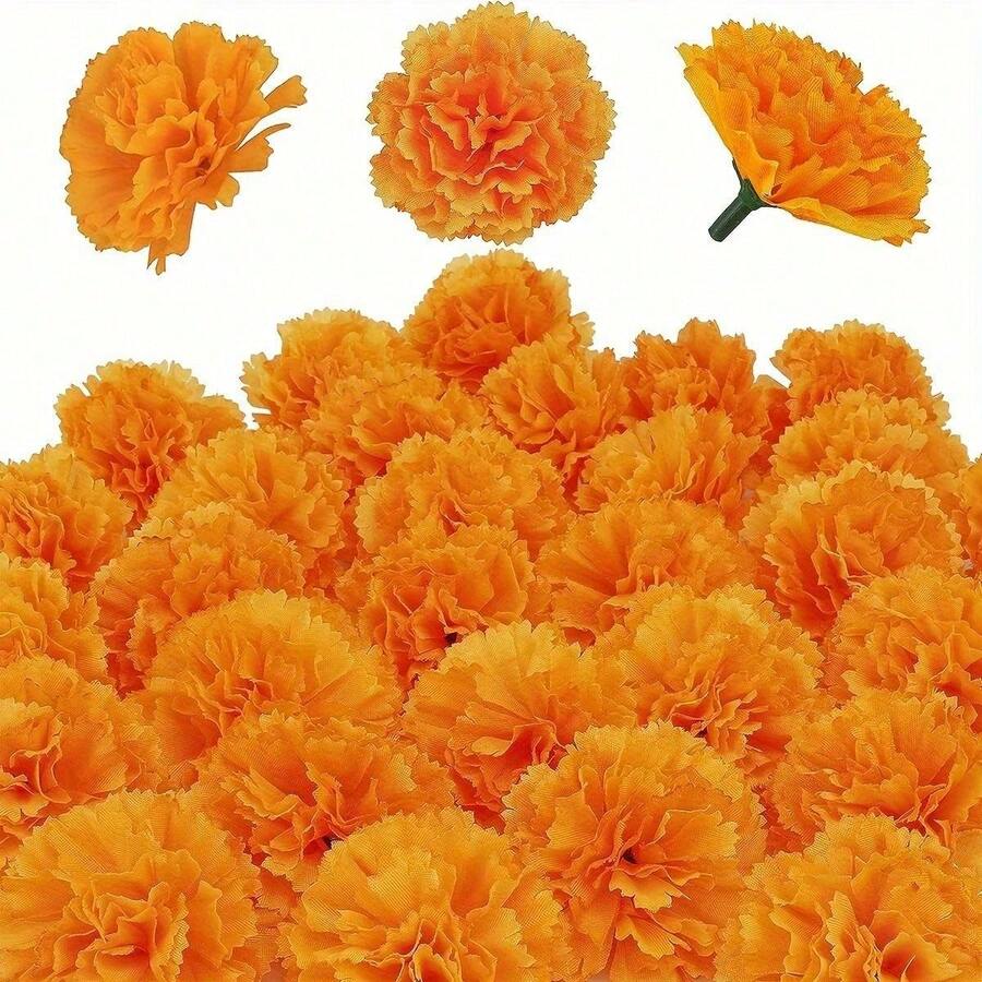 30 Pieces, Artificial Marigold Flowers, 2 Inch Silk Marigold Decoration